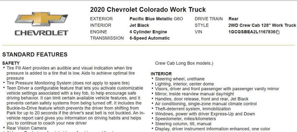 Used 2020 Chevrolet Colorado W/T w/ WT Convenience Package RWD image 17