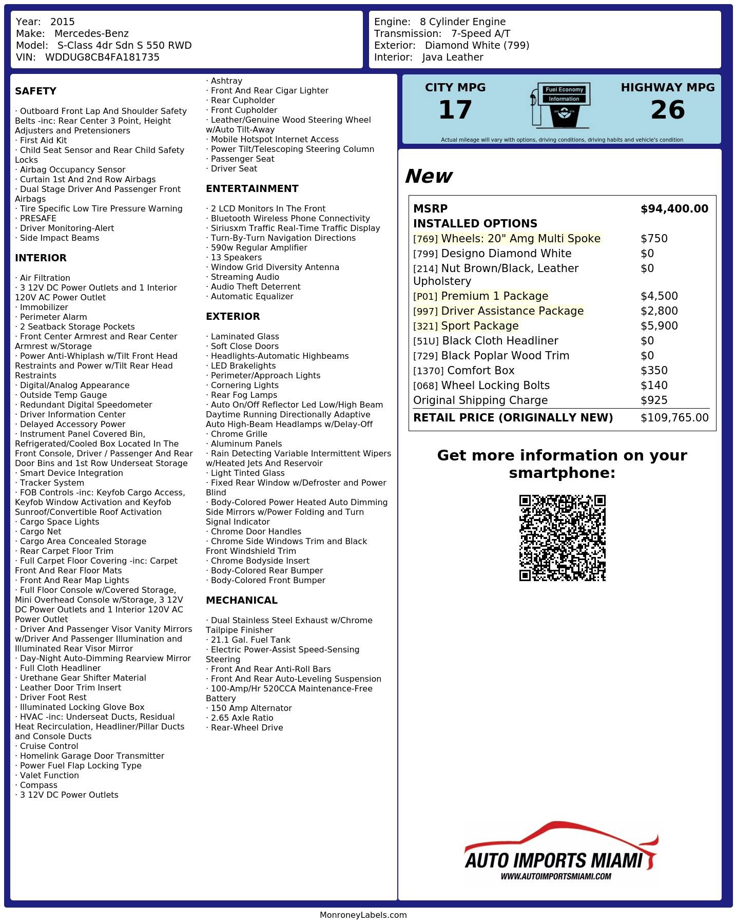 Used 2015 Mercedes-Benz S 550 Sedan image 85