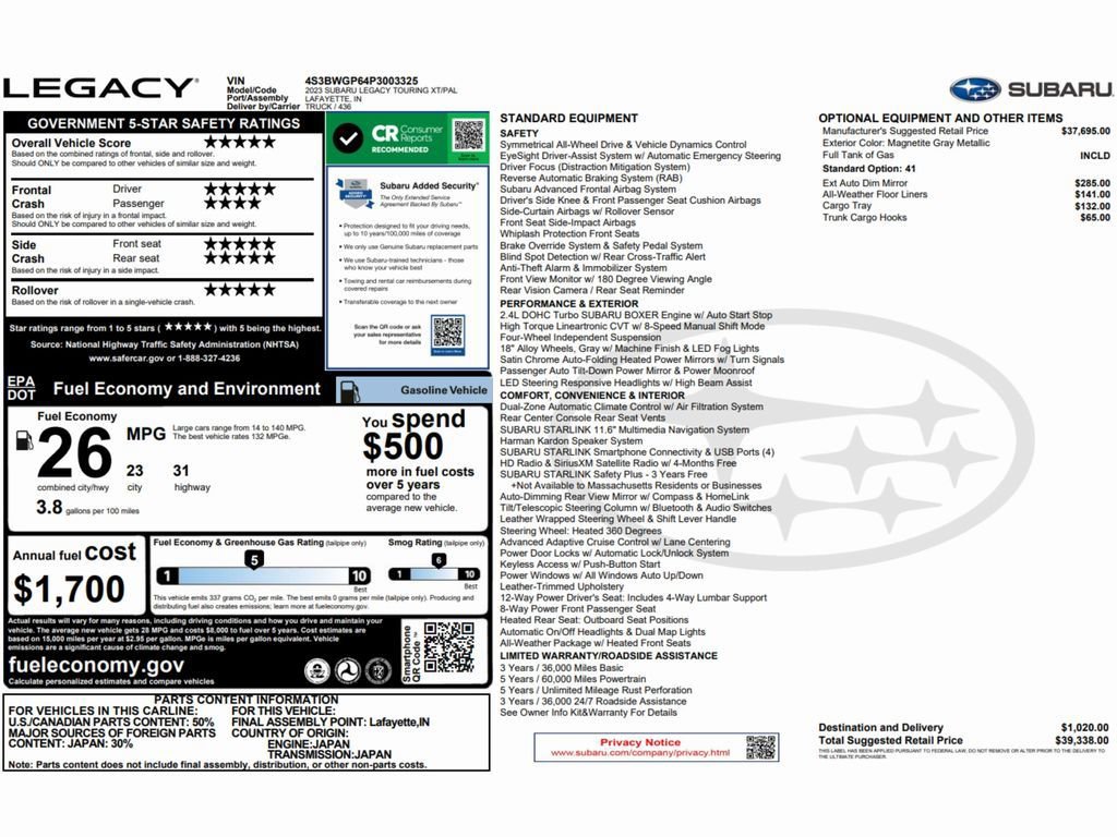 Used 2023 Subaru Legacy Touring XT AWD/4WD image 2