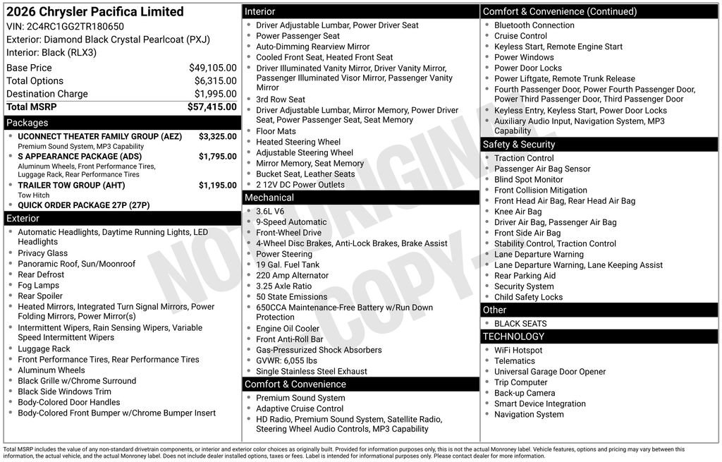 New 2026 Chrysler Pacifica Limited w/ Uconnect Theater Family Group image 45