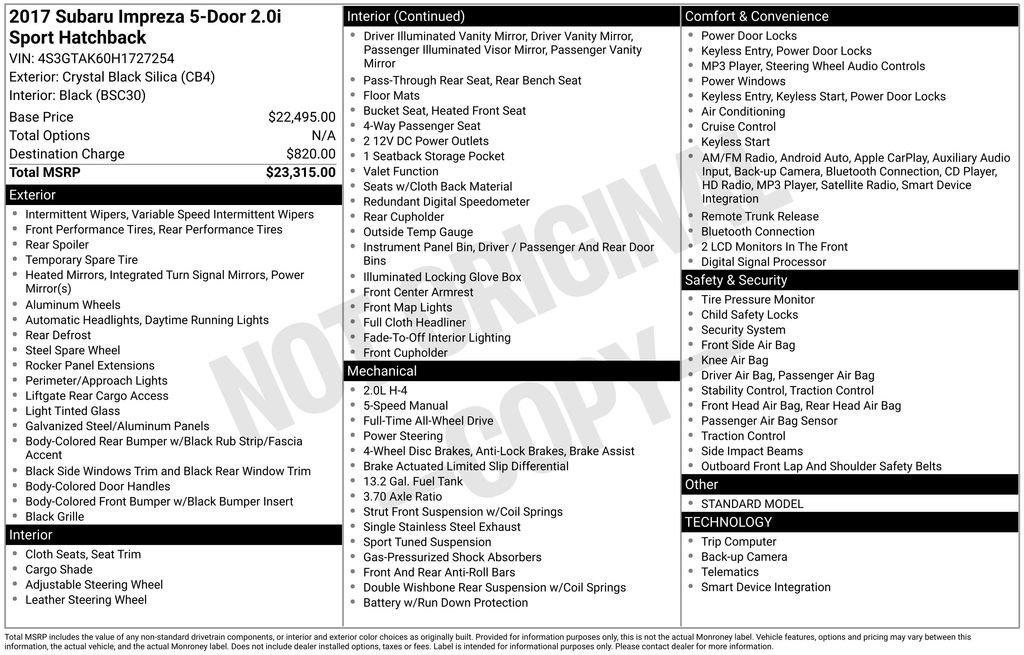 Used 2017 Subaru Impreza 2.0i Sport image 33