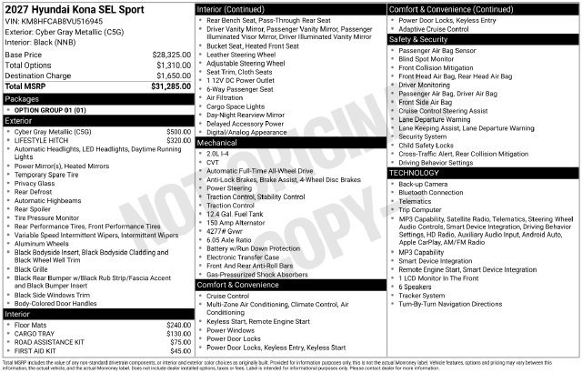 New 2027 Hyundai Kona SEL Sport AWD/4WD image 4