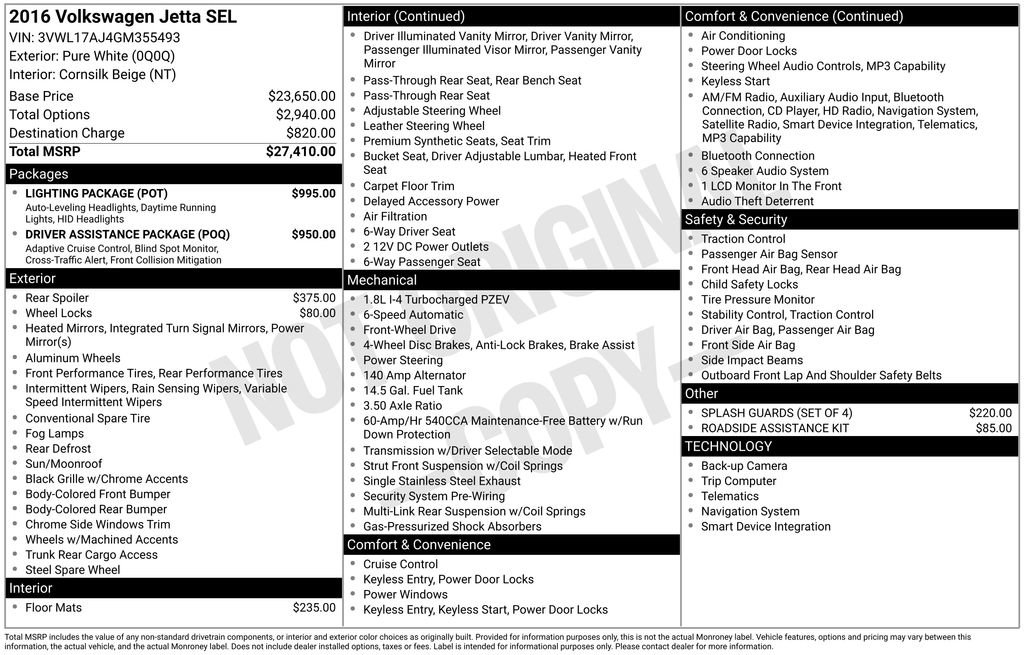 Used 2016 Volkswagen Jetta SEL w/ Lighting Package FWD image 32