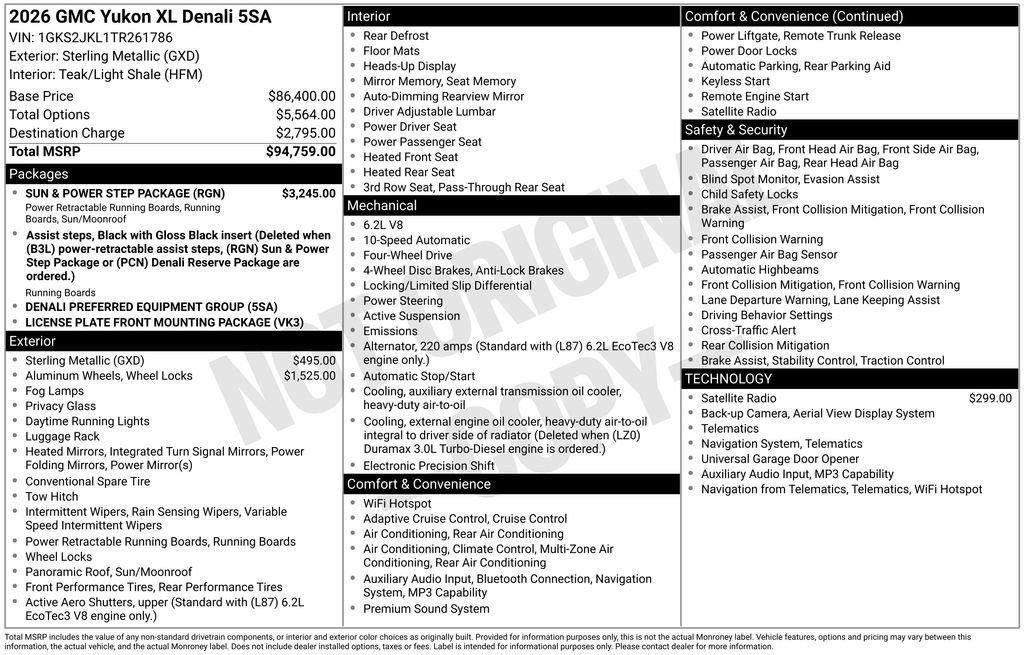 New 2026 GMC Yukon XL Denali w/ Sun & Power Step Package AWD/4WD image 50