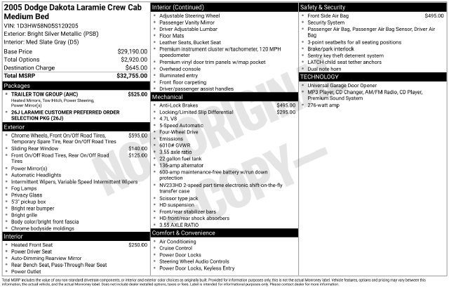 Used 2005 Dodge Dakota Laramie w/ Trailer Tow Group AWD/4WD image 29