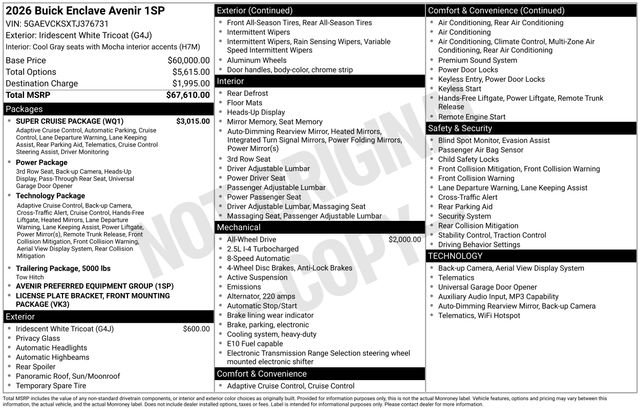 New 2026 Buick Enclave Avenir w/ Super Cruise Package AWD/4WD image 3