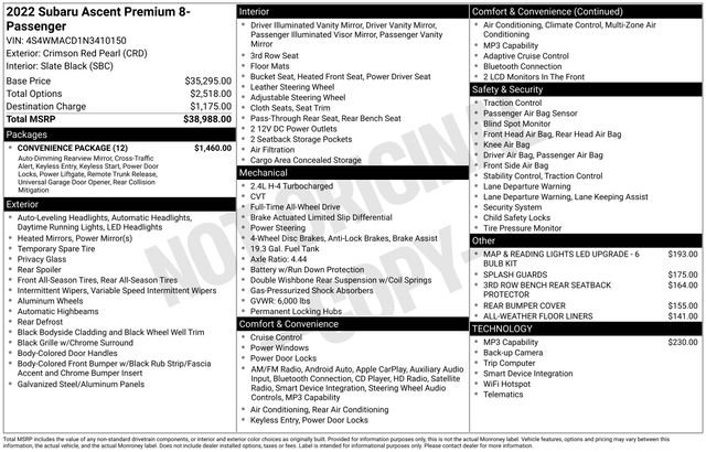 Used 2022 Subaru Ascent Premium w/ Convenience Package image 10