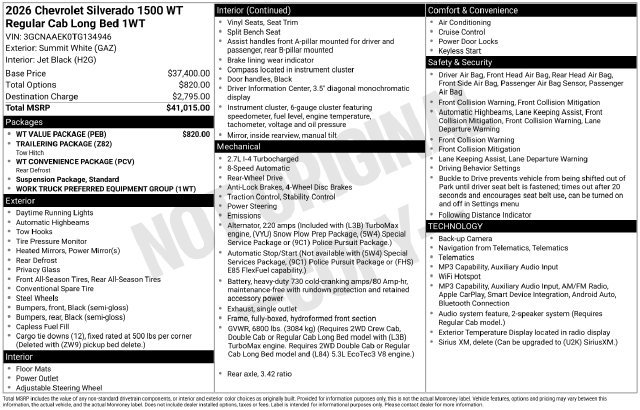 Certified 2026 Chevrolet Silverado 1500 W/T w/ WT Value Package RWD image 5