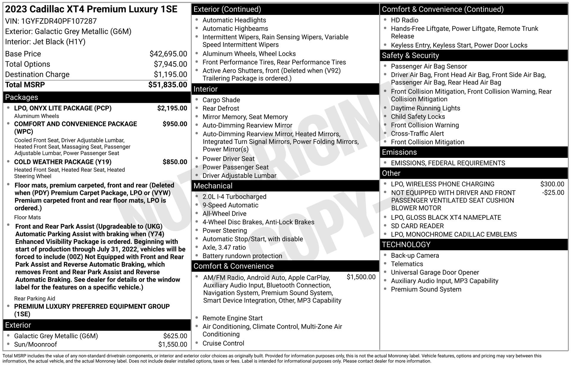 Certified 2023 Cadillac XT4 Premium Luxury w/ LPO, Onyx Lite Package image 3