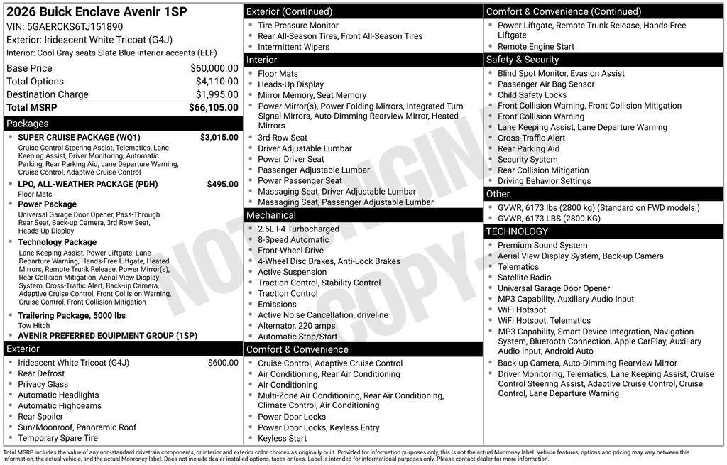 Used 2026 Buick Enclave Avenir w/ Super Cruise Package FWD image 4