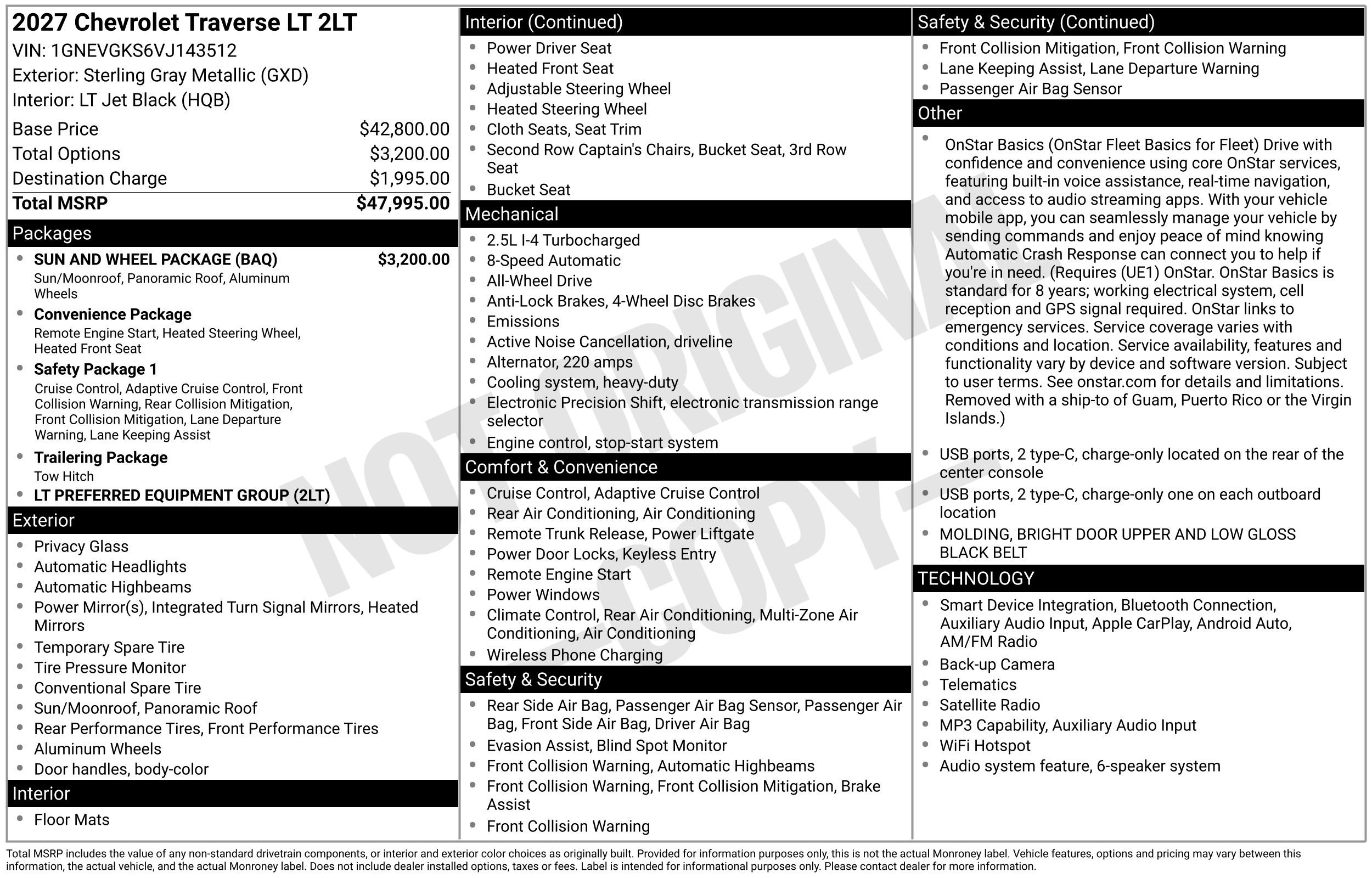 New 2027 Chevrolet Traverse LT w/ Sun and Wheel Package AWD/4WD image 3