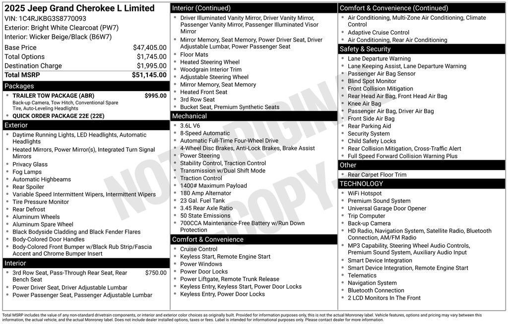 Used 2025 Jeep Grand Cherokee L Limited w/ Trailer Tow Package AWD/4WD image 36