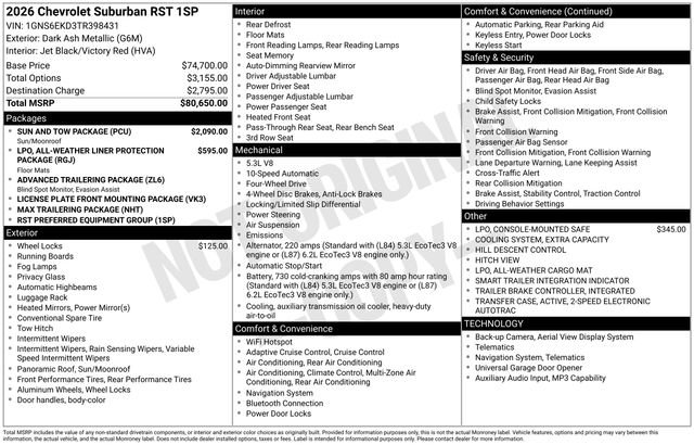 New 2026 Chevrolet Suburban RST w/ Sun And Tow Package AWD/4WD image 6
