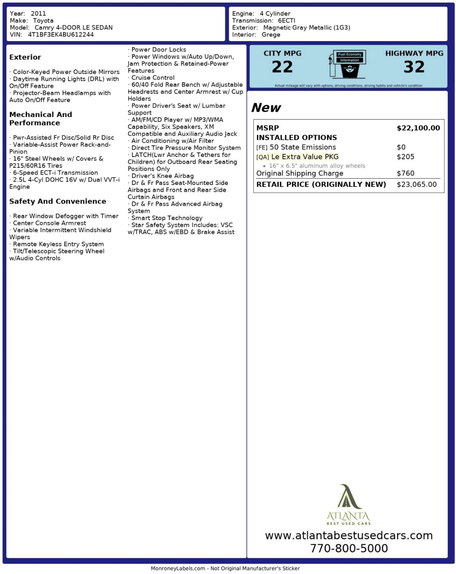 Used 2011 Toyota Camry LE w/ LE Extra-Value Pkg image 43