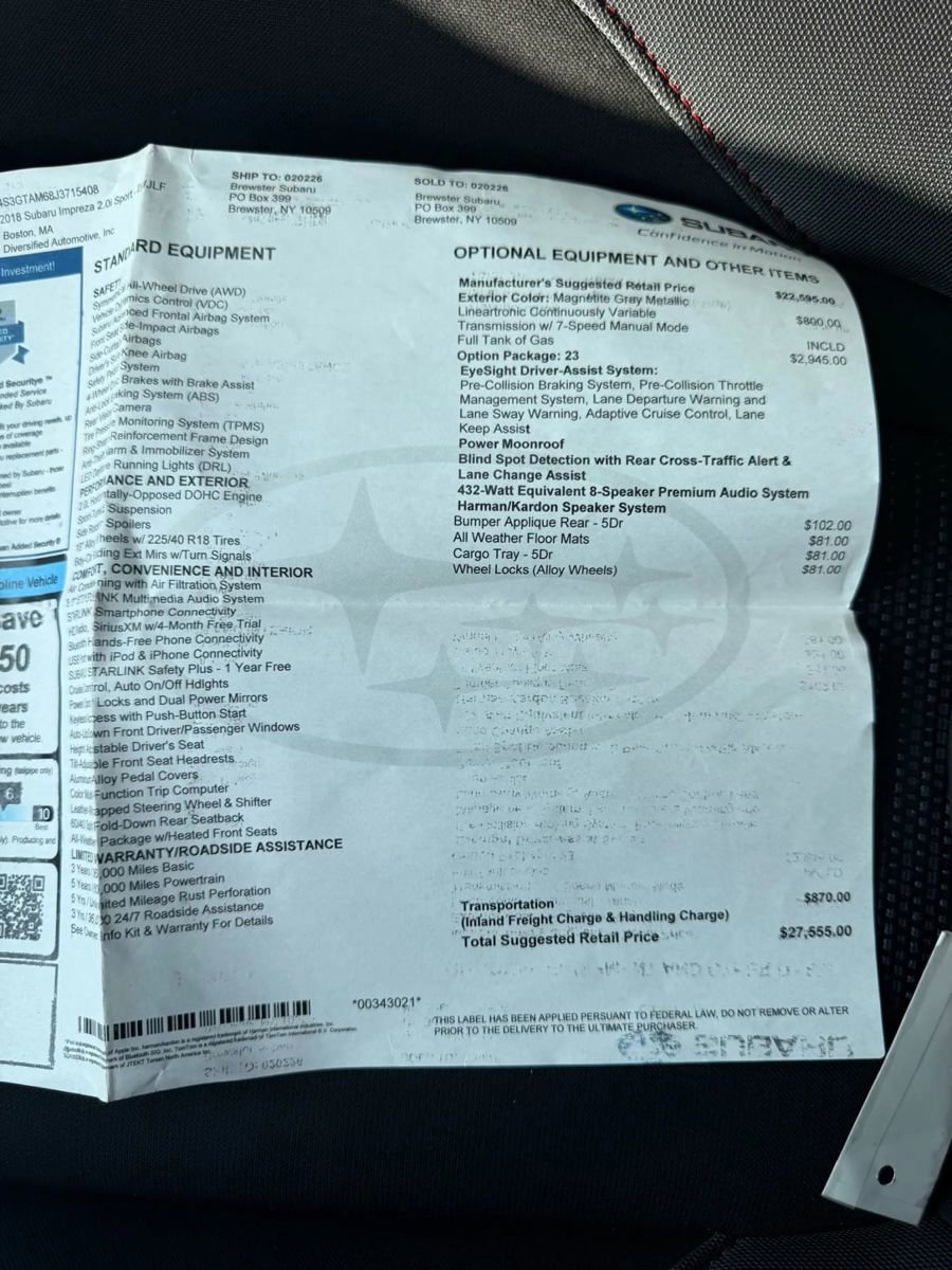 Used 2018 Subaru Impreza 2.0i Sport image 54