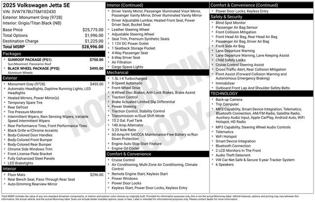 Used 2025 Volkswagen Jetta SE w/ Sunroof Package FWD image 5