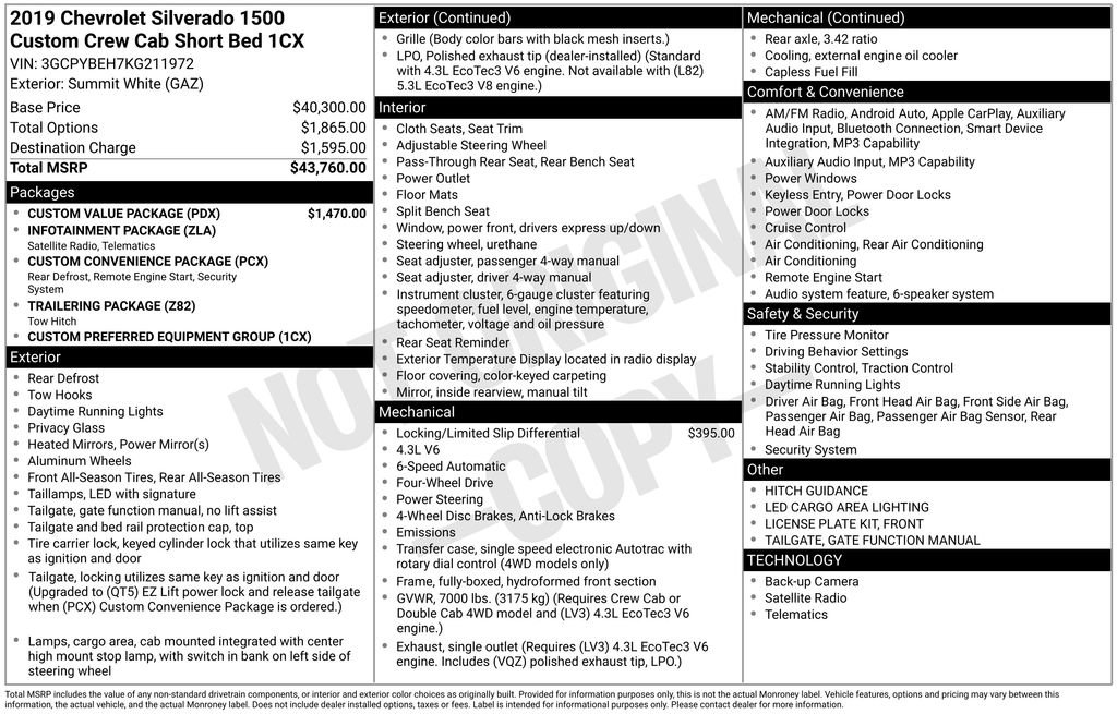 Used 2019 Chevrolet Silverado 1500 Custom w/ Custom Value Package AWD/4WD image 6