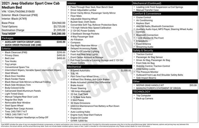 Used 2021 Jeep Gladiator Sport w/ Auxiliary Switch Group image 15