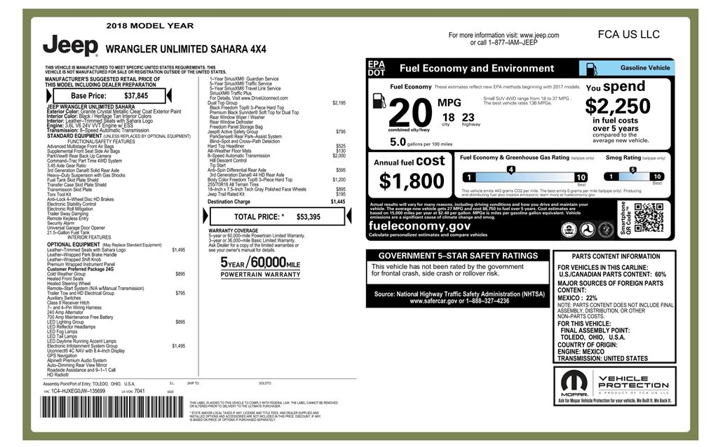 Used 2018 Jeep Wrangler Unlimited Sahara w/ Dual Top Group image 9