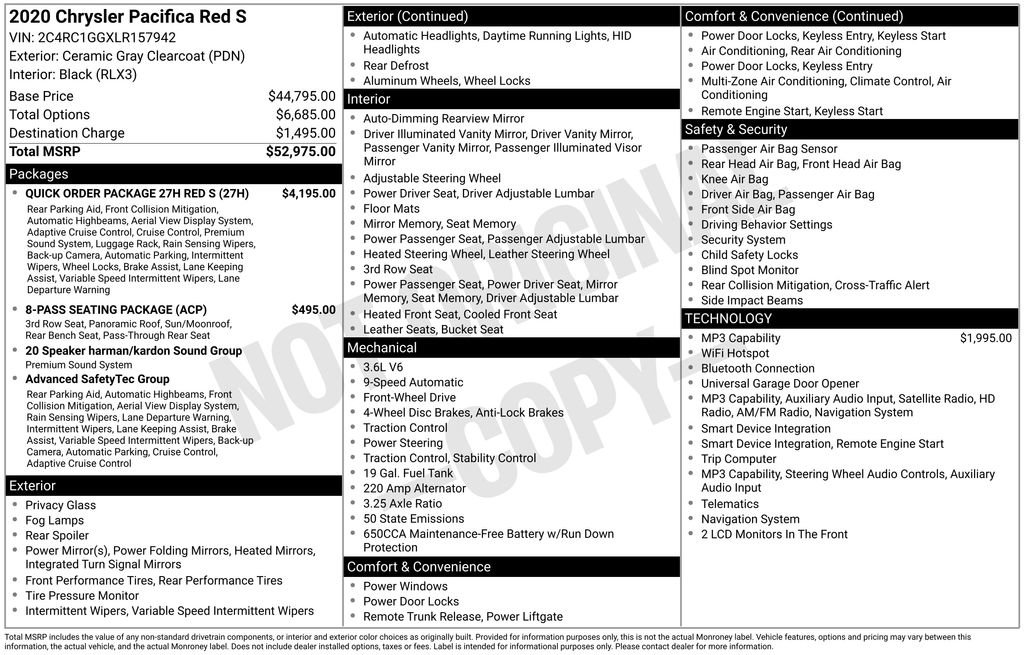 Used 2020 Chrysler Pacifica Limited w/ Quick Order Package 27H Red S FWD image 7