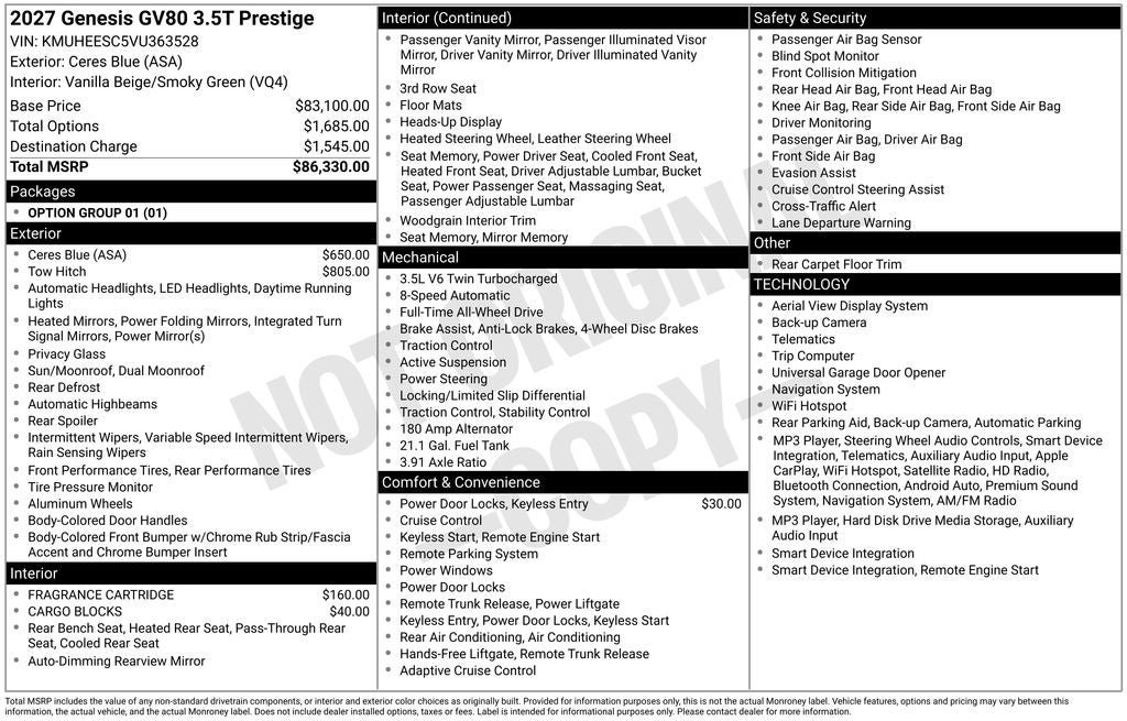 New 2027 Genesis GV80 3.5T Prestige AWD/4WD image 19