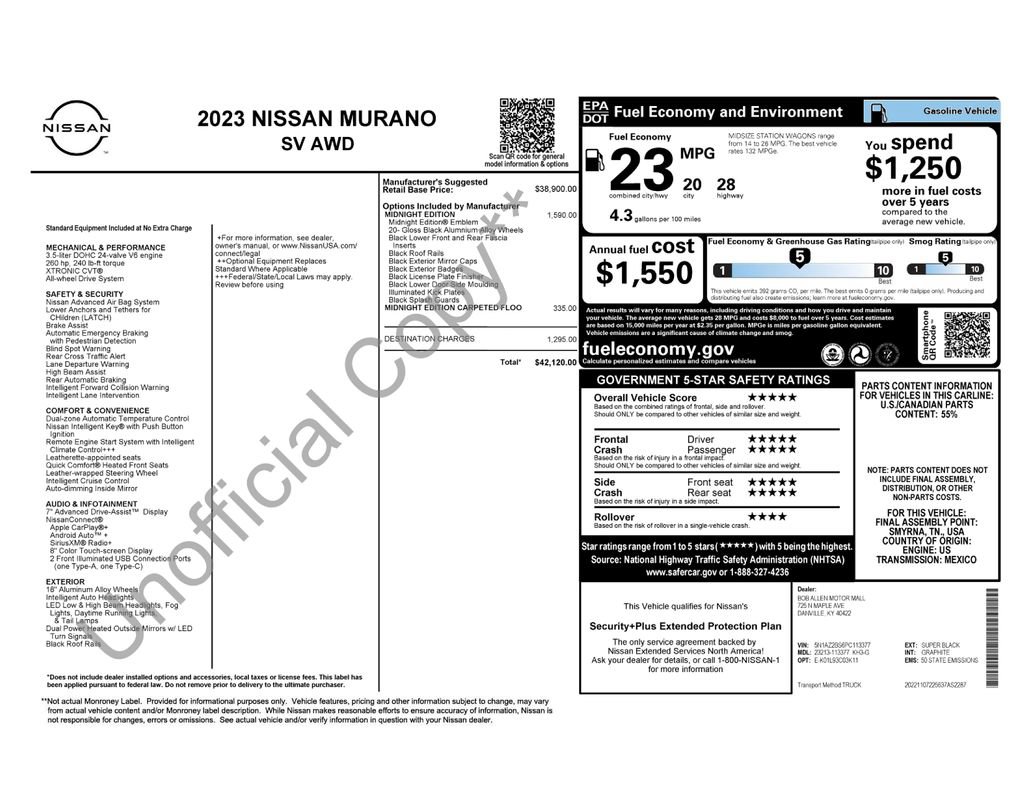 Used 2023 Nissan Murano SV w/ SV Midnight Edition Package AWD/4WD image 23