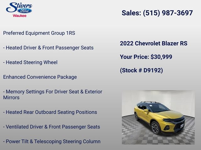 Used 2022 Chevrolet Blazer RS w/ Enhanced Convenience Package AWD/4WD image 8