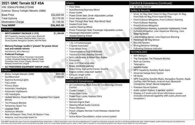 Used 2021 GMC Terrain SLT w/ Infotainment Package II FWD image 2