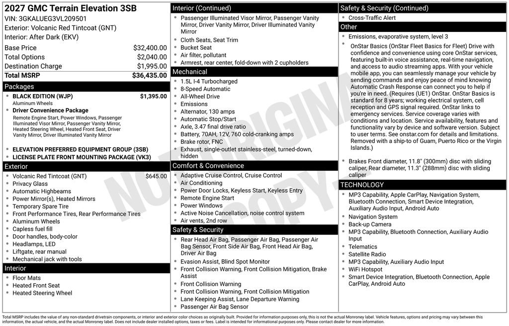New 2027 GMC Terrain Elevation w/ Black Edition AWD/4WD image 2