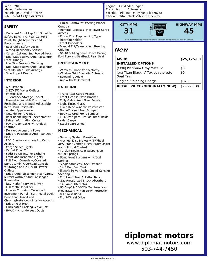 Used 2015 Volkswagen Jetta TDI SE FWD image 2