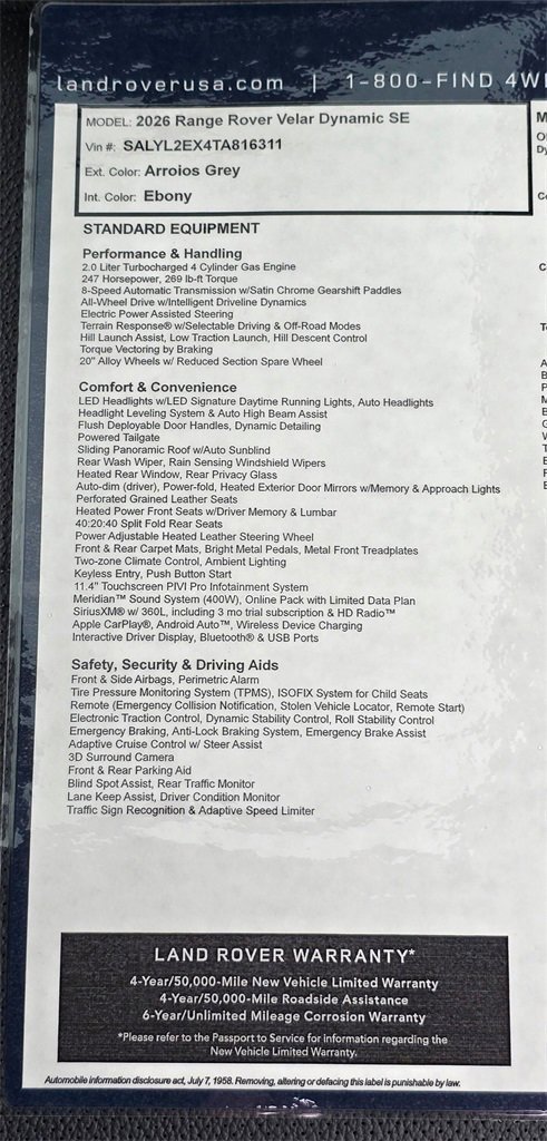 New 2026 Land Rover Range Rover Velar Dynamic SE image 34