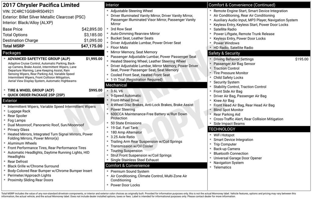 Used 2017 Chrysler Pacifica Limited w/ Advanced Safetytec Group image 1
