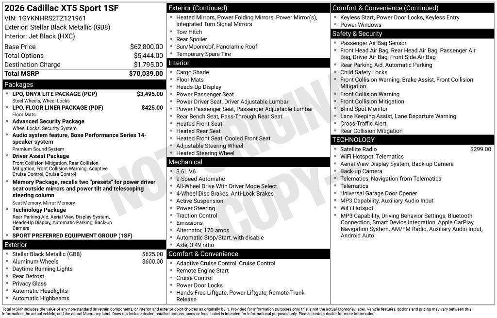 New 2026 Cadillac XT5 Sportv w/ LPO, Onyx Lite Package AWD/4WD image 4