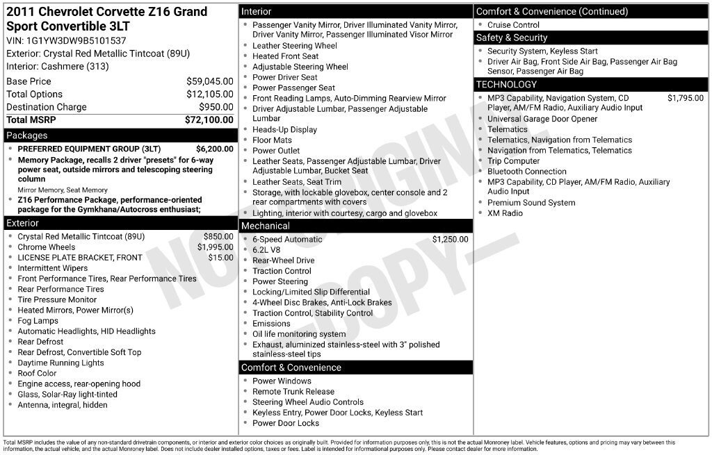 Used 2011 Chevrolet Corvette Grand Sport w/ Preferred Equipment Group RWD image 2