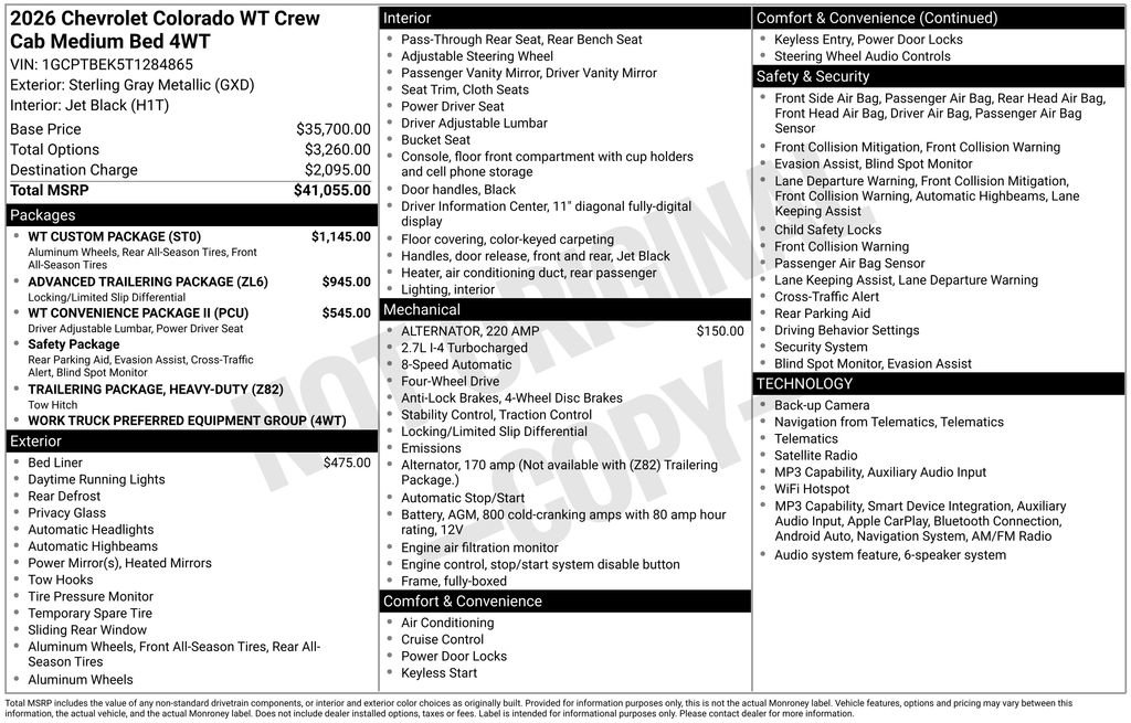 New 2026 Chevrolet Colorado W/T w/ WT Custom Package AWD/4WD image 39