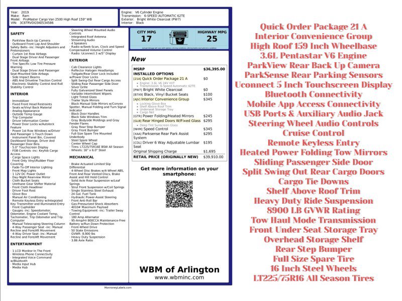 Used 2019 RAM ProMaster 2500 w/ Interior Convenience Group image 2