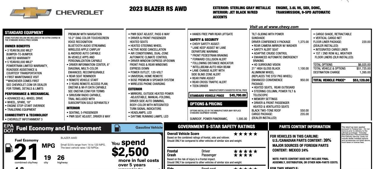 Used 2023 Chevrolet Blazer RS w/ Driver Confidence II Package image 2