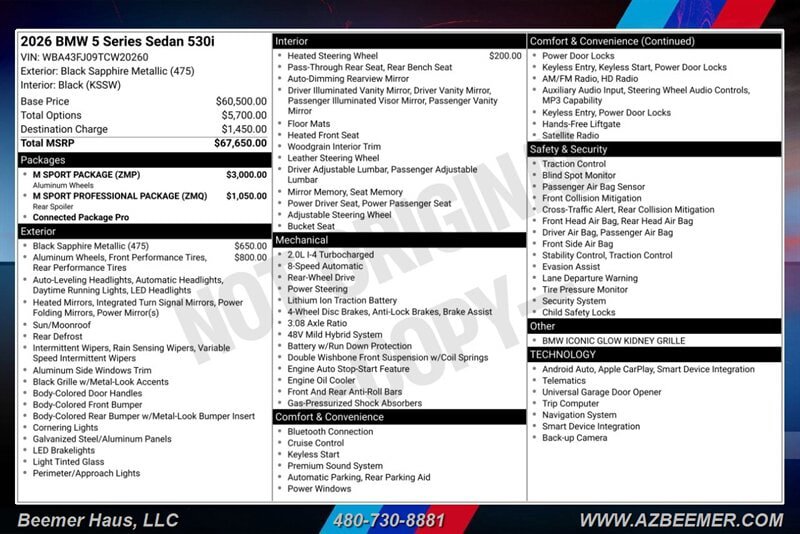 Used 2026 BMW 530i w/ M Sport Package RWD image 3