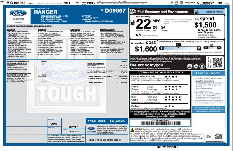 Used 2022 Ford Ranger XLT w/ Equipment Group 301A Mid AWD/4WD image 3