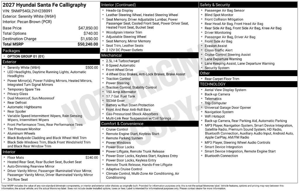 New 2027 Hyundai Santa Fe Calligraphy w/ Tow & Go Package FWD image 20