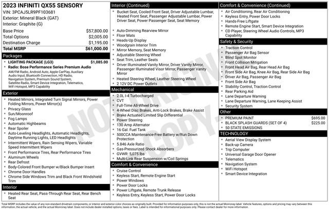 Used 2023 INFINITI QX55 Sensory w/ Lighting Package AWD/4WD image 30