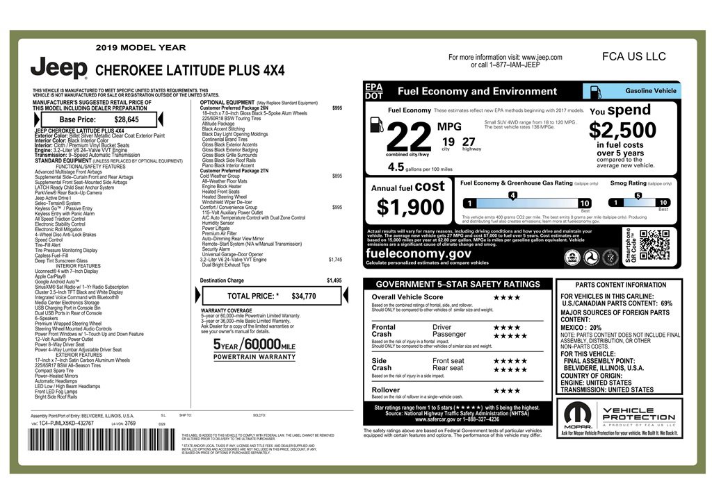 Used 2019 Jeep Cherokee Latitude Plus image 9