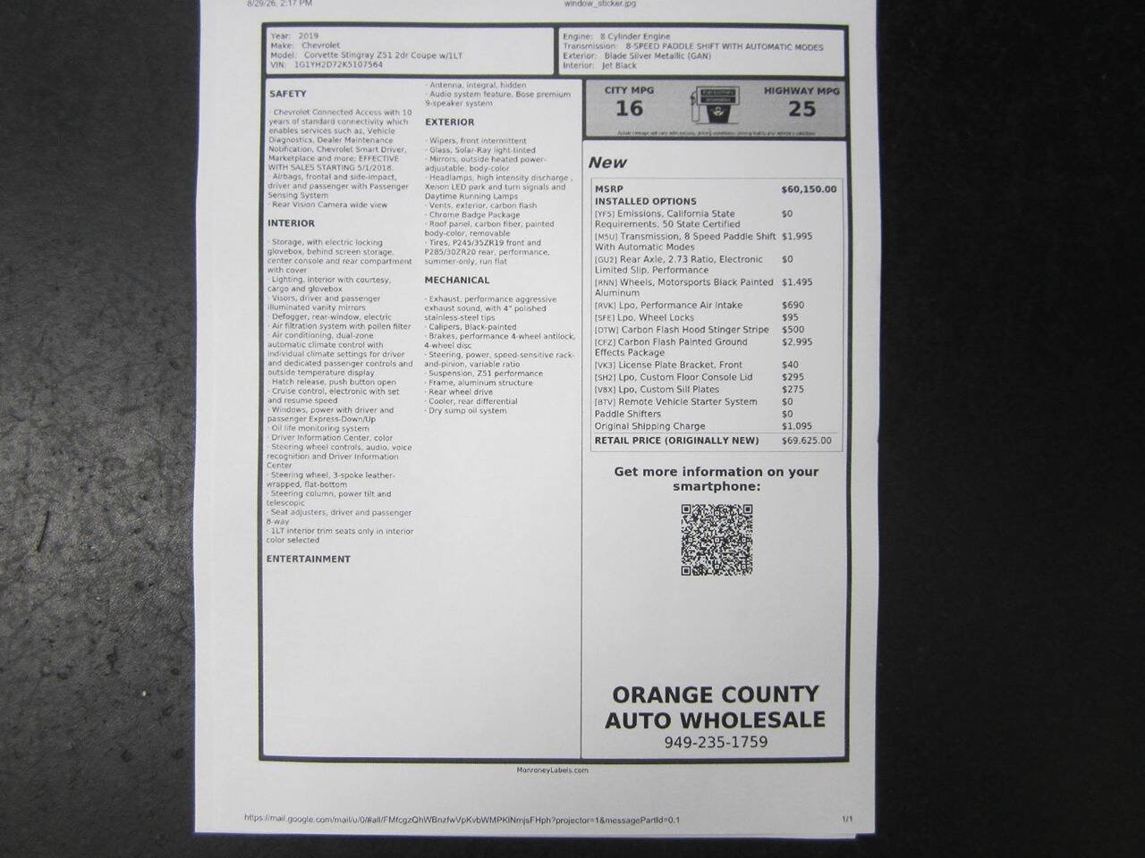 Used 2019 Chevrolet Corvette Stingray Coupe RWD image 39