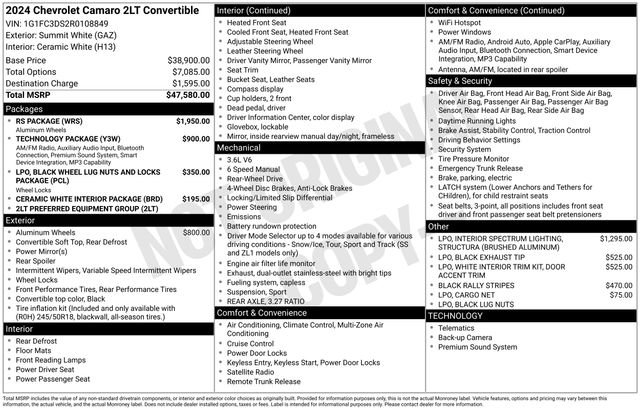 Used 2024 Chevrolet Camaro LT w/ RS Package image 5