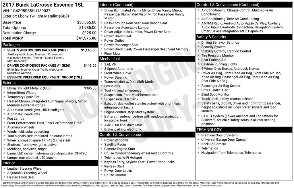 Certified 2017 Buick LaCrosse Essence w/ Sights and Sounds Package image 13