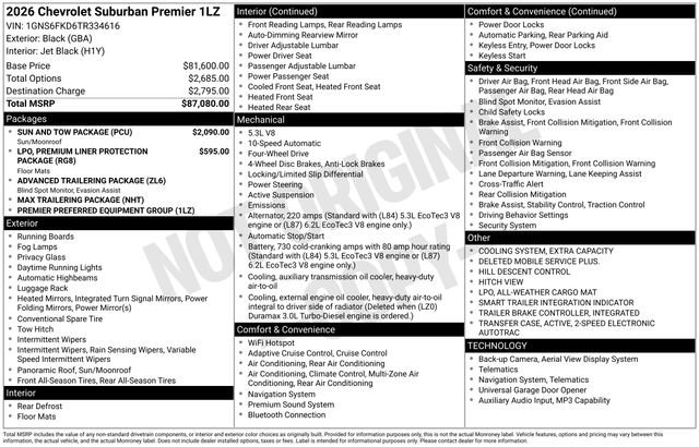 New 2026 Chevrolet Suburban Premier w/ Sun And Tow Package AWD/4WD image 5