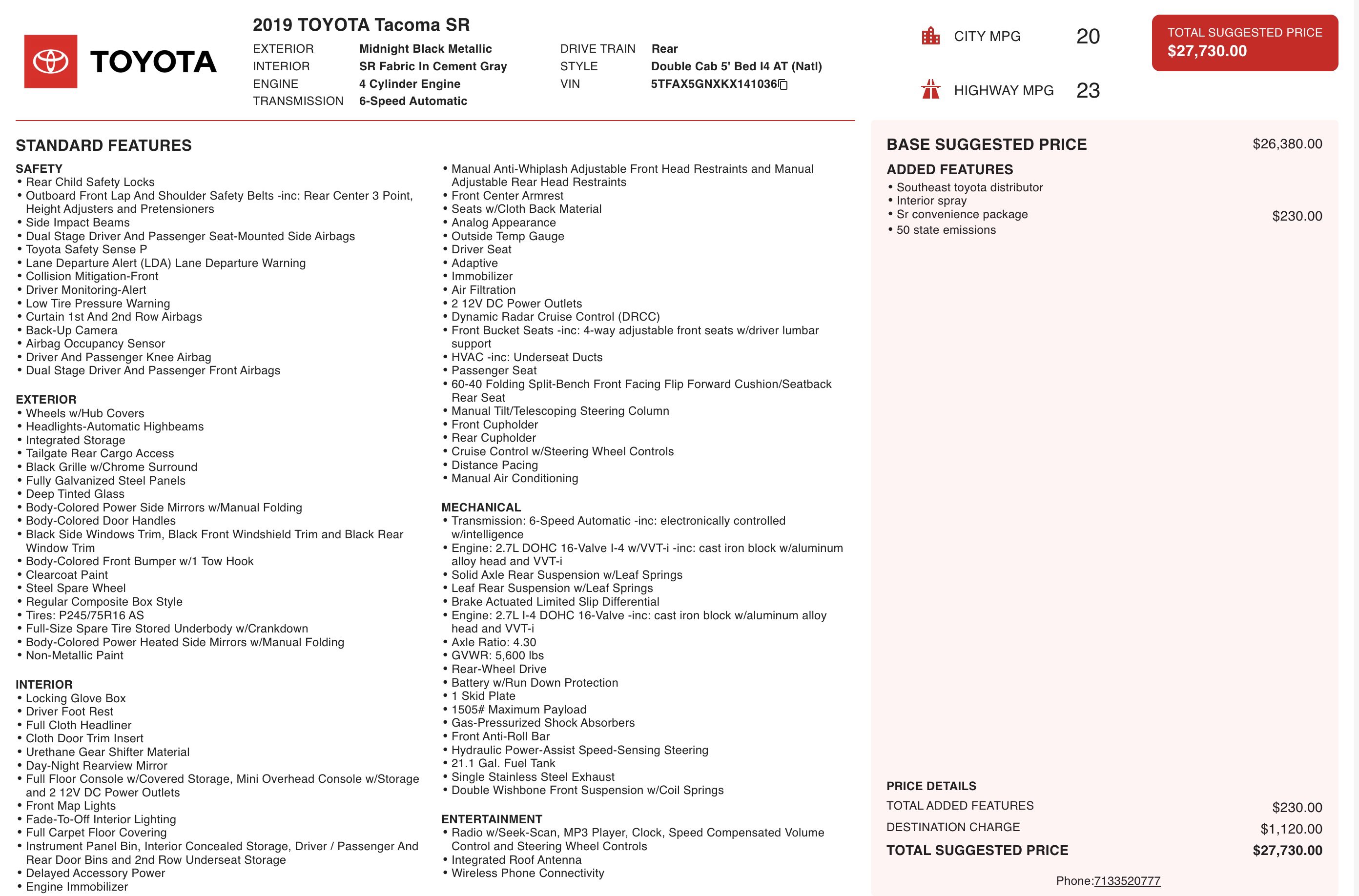 Used 2019 Toyota Tacoma SR w/ SR Convenience Package image 2