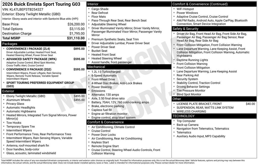 New 2026 Buick Envista Sport Touring w/ Convenience I Package FWD image 24