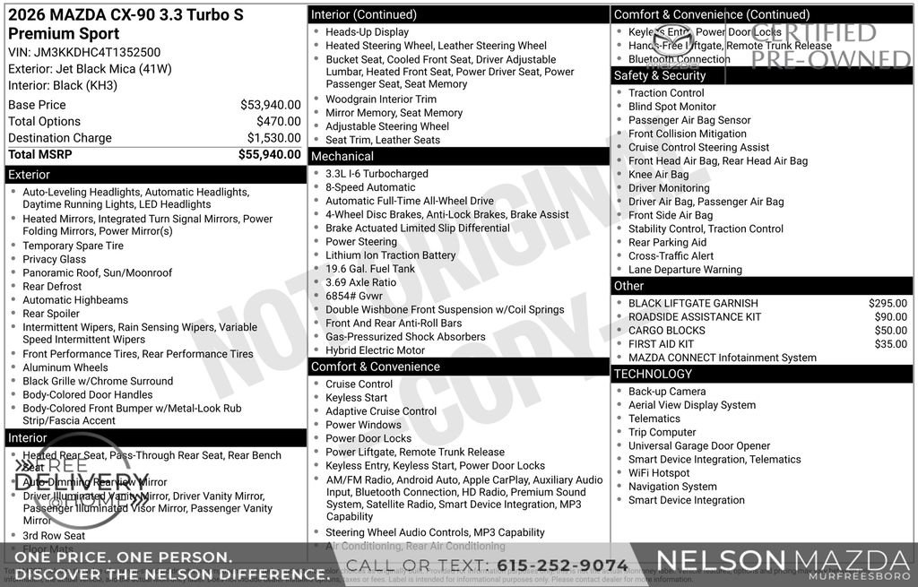Certified 2026 MAZDA CX-90 3.3 Turbo S w/ Premium Package AWD/4WD image 2
