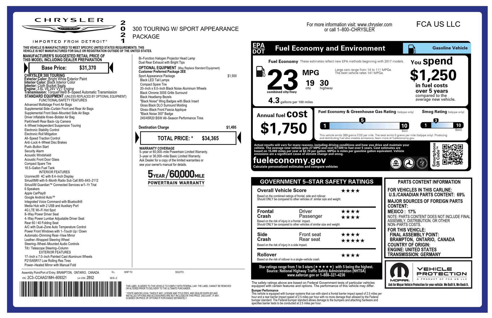 Used 2021 Chrysler 300 Touring w/ Sport Appearance Package RWD image 2